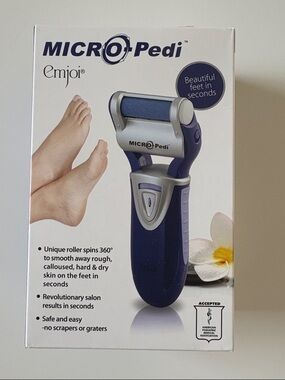 NWT Emjoi MICRO-Pedi Electric Foot File - Navy/Silver